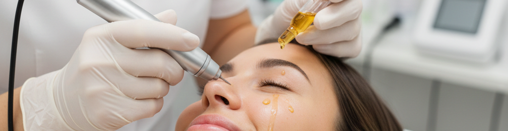 Nahaufnahme einer Microneedling-Behandlung mit Polynukleotiden bei Emilia Timeless Elegance.