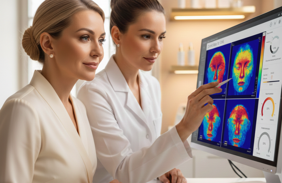 Professionelle Hautanalyse bei Emilia in Nürnberg zur individuellen Pflegeplanung.